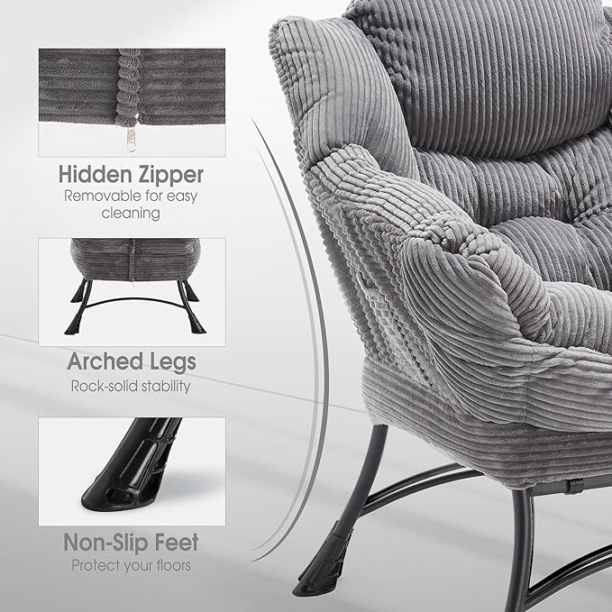 Lazy Chair with Ottoman Comfy Lounge Chair for Reading Relaxing and Napping Perfect for Living Room Bedroom or Office Grey