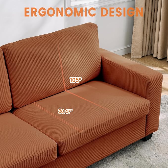 Garvee Modern Loveseat Sofa for Living Room 83 Comfy Corduroy Couches Removable Cover Cloud Couch with Deep Seat Sofa Solids Wood Frame Easy Assembly for Apartment Small Spaces Red