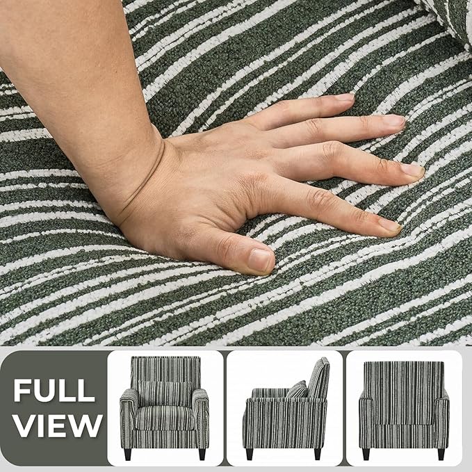 Stripes Accent Chair Modern Upholstered Boucle Fabric Armchair Single Sofa with Wood Legs for Living Room Patio Green Stripes.