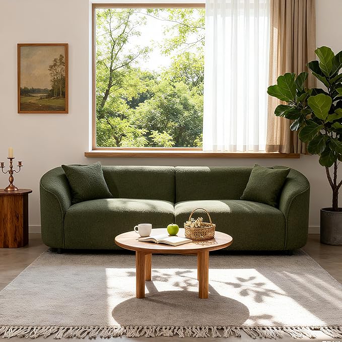 Merax 87 Large Couch Comfy Upholstered Loveseat with Extra Deep Seats Boucle Sofa for Living Room Apartment Office Green