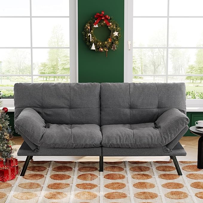 Convertible Futon Sofa Bed71 Modern Fabric Futon Couch with Adjustable Backrest&ampArmrestSmall Loveseat Sleeper SofaDorm Futonsofa for ApartmentLiving RoomDetachable CushionsFog Grey