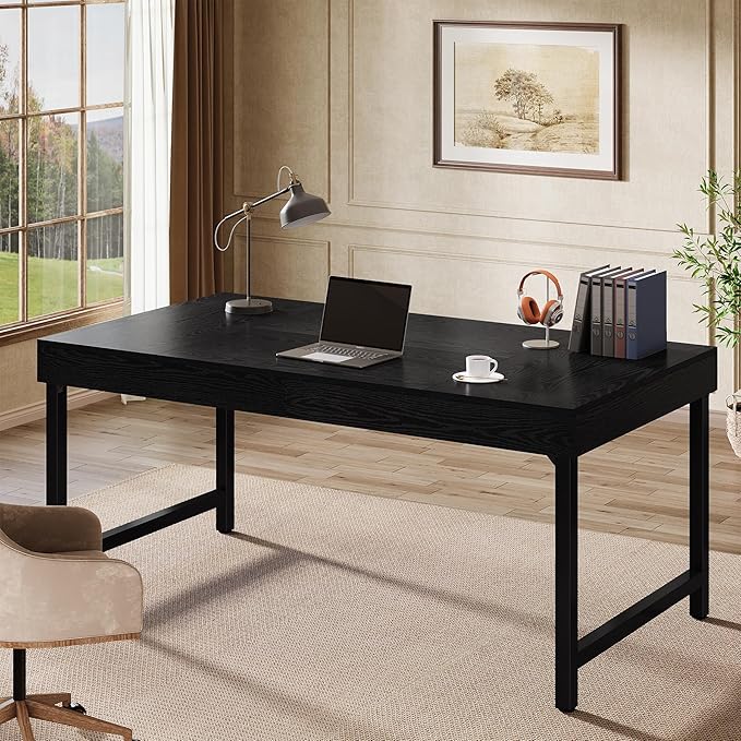 Tribesigns 55 Industrial Executive Desk for Home Office Rustic Simple Computer Laptop Desk with Strong Metal Legs Study Writing Table Business Workstation Small Conference Table Black