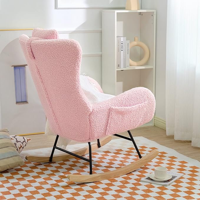 Rocking Chair with Rubber Leg and Cashmere Fabric Suitable for Living Room and Bedroom