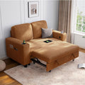 LINSY HOME Loveseat Sofa with Pull Out Couch Chaise: 2-in-1 Convertible 2 Seater Sofa with USB Charging &amp Cup Holders Comfy Plush Corduroy Love Seat for Small Spaces Living Room Apartment Brown