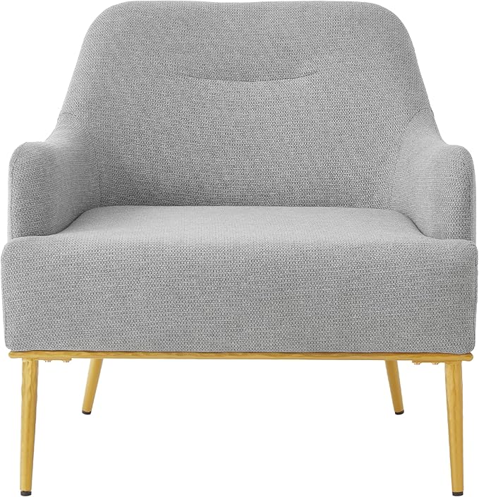 Modern Accent Chair with Curved Backrest Chenille Fabric Upholstered Armchair with Gold Metal Legs Single Sofa Chair for Living Room Reading Corner (Gray14)