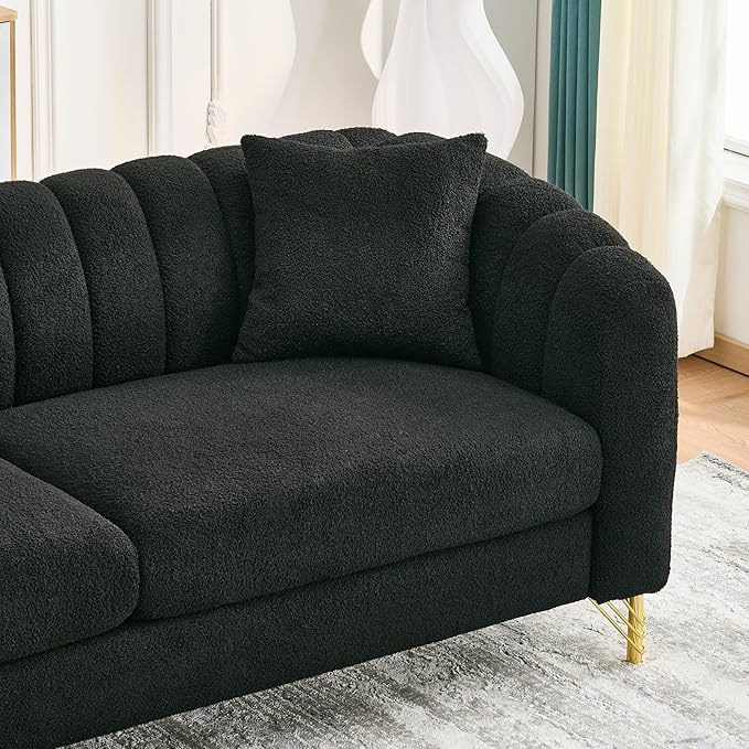 Loveseat Velvet Fabric Two- Seater Couch Buckle Design and Rivet Decoration Deep Seated Double Sofa Suitable for Living Room Bedroom Apartment Hotel etc (black-06)