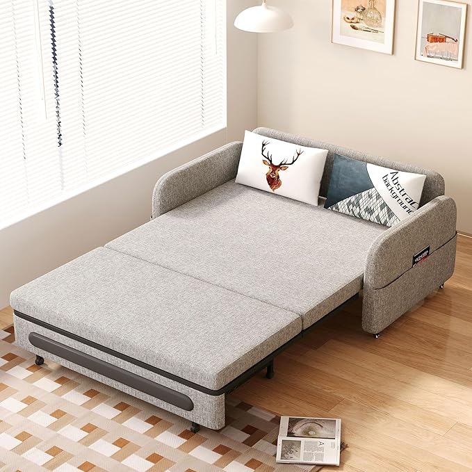 Extendable Sofa Bed zioSofa with Sleeping Function and Storage Space Sofa Bed for Small Rooms and Living Rooms Dark Grey and White (61.61”Gray)