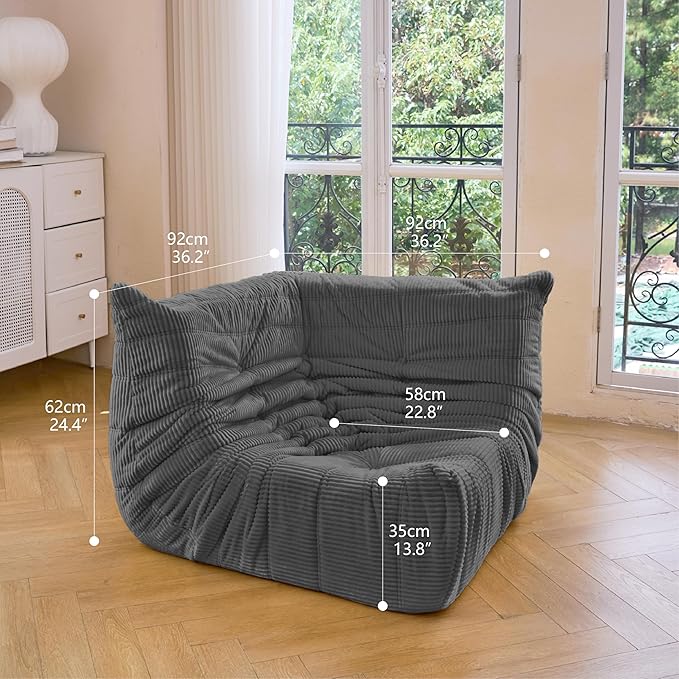 N&ampV Fireside Corner Chair Mid Century Armless Floor Sofa Soft Premium Corduroy Floor Lounge Chair Foam Sofa Accent Chair for Living Room Bedroom and Office (Frost Grey)