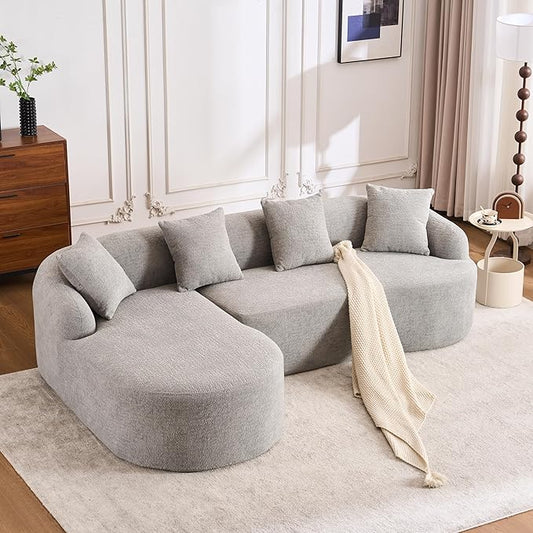 Curved Sectional Sofa Couch Oversized L Shape Deep Seat Cloud Couch Modern Chenille 4-Seater Sofa with Chaise No Assembly Required Couches for Living Room Apartment Office Grey