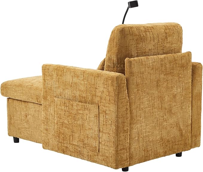 Oversized Multifunctional Recliner Chair with Phone Holder Chenille Ergonomic Lazy Boy Recliner Chair with Storage Backrest Swivel Rocking Chair for Living Room (Mustard Yellow)