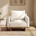 Christopher Knight Home Modern Minimalist Accent Chair with Solid Wood Frame Soft Cushions Spacious Seat Living Room Bedroom Reading Chair Beige