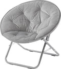 Urban Living Micromink Foldable Saucer Chair Compact Portable Lounge Seat Lightweight Comfortable Indoor Outdoor Relaxation Furniture Ergonomic Design Home Dorm Room Chair Grey