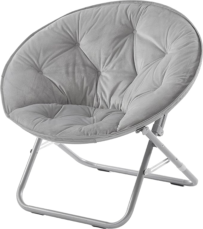 Urban Living Micromink Foldable Saucer Chair Compact Portable Lounge Seat Lightweight Comfortable Indoor Outdoor Relaxation Furniture Ergonomic Design Home Dorm Room Chair Grey