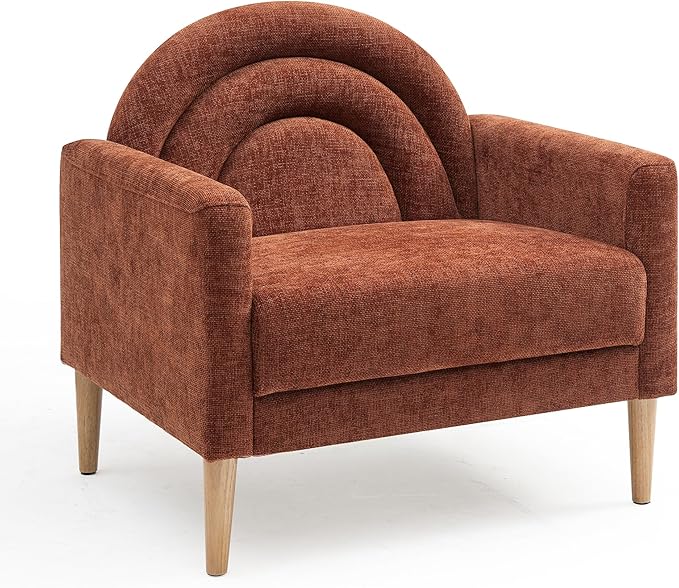 Accent Chair Reading Chair with Armrest Small Comfy Chair for Small Spaces Modern Linen Upholstered Armchair for Bedroom &amp Living Room Single Sofa Chair with Wood Legs Easy Assembly (Ocher)