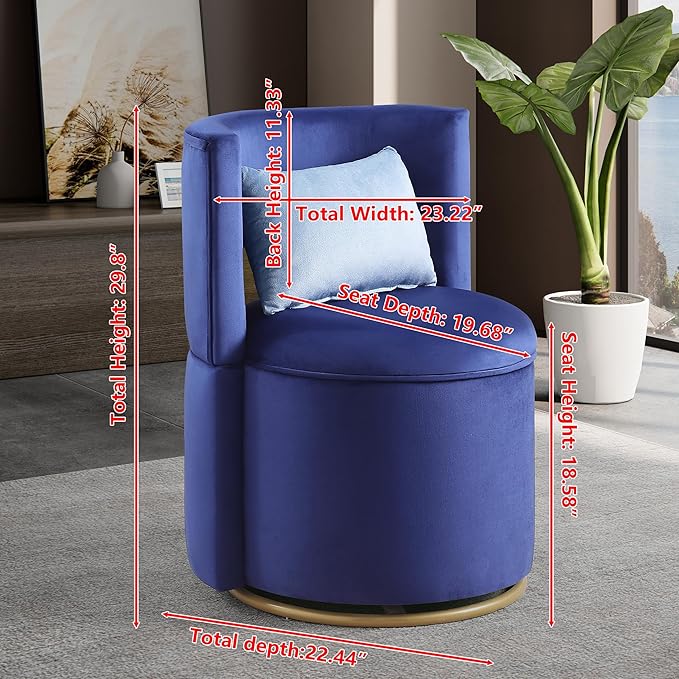 360° Swivel Accent Chair with Velvet PillowRound Storage Sofa Club Upholstered Barrel Modern Arm Chair for Nursery Living Room Hotel Bedroom Office Lounge Hotel Office (Blue)