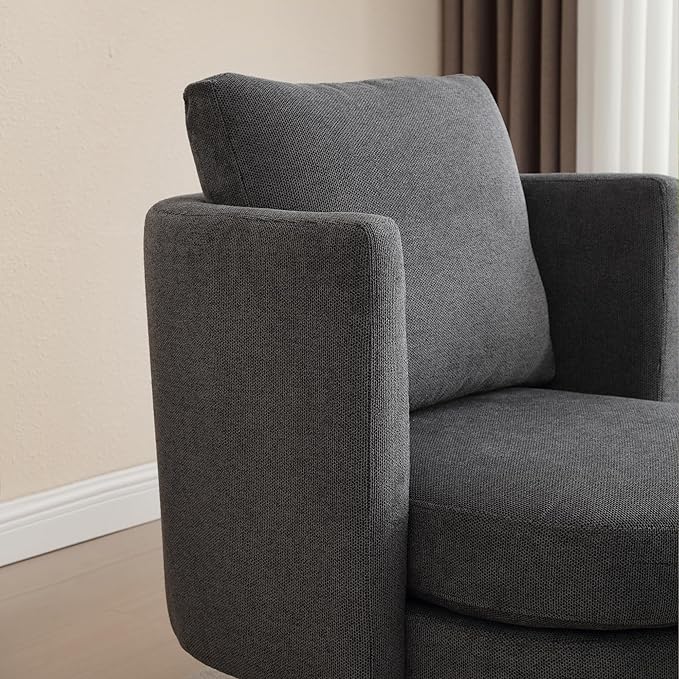 Generic 30.7 Wide Accent Chair with Ottoman Armchair Upholstered Reading Chair Single Sofa with Wooden Leg and Throw Pillow for Living Room Bedroom Dorm Room Office Charcoal Polyester Blend