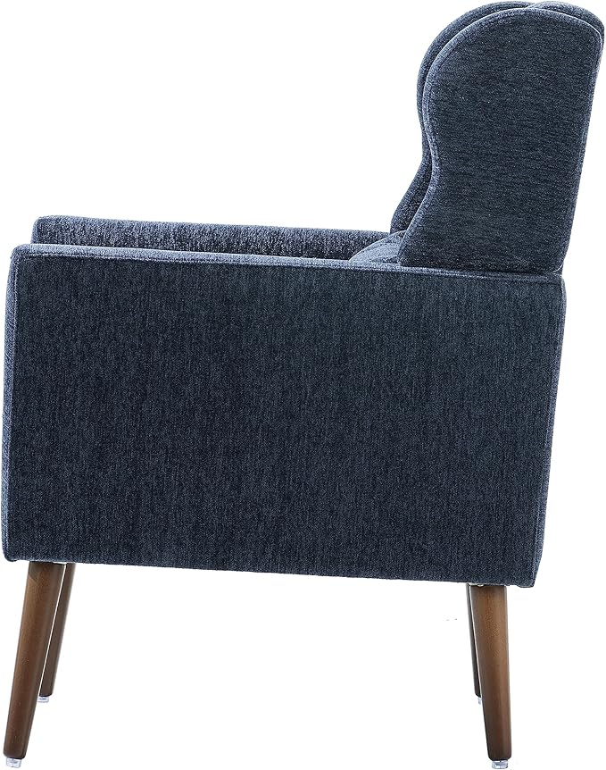 Generic Modern Accent ChairChenille Arm Chairs for Living RoomUpholstered Mordern ArmchairComfy Soft Padded Lounge Chair in Small Space Bedroom w/Pillow Solid Wood Leg (Dark Blue)