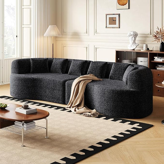 KEIKI 106.3 Curved Sectional Sofa Oversized Cloud Couch with 6 Pillows Deep Seat Sofa for Living Room Guest Bedroom No Assembly Required Black