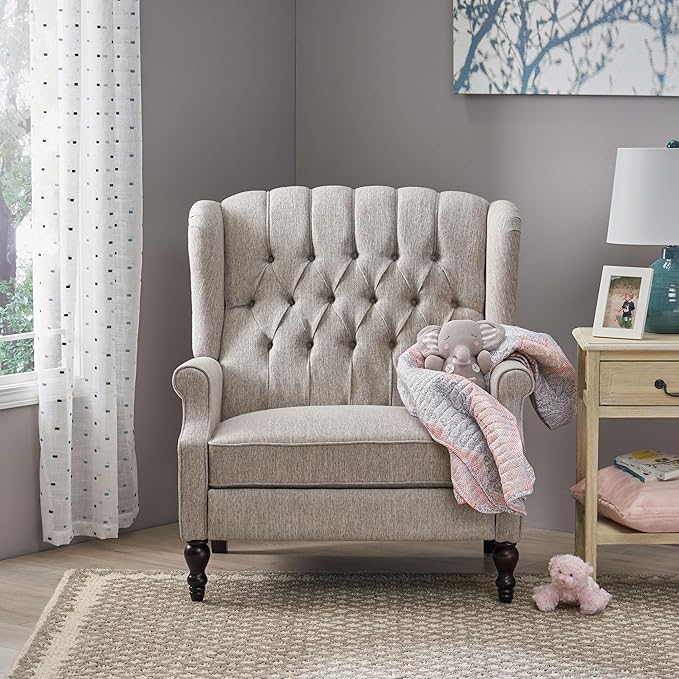 KEIKI Push Back Chair Wide Recliner Sofa Modern Chaise Lounge with Wing Back and Nailhead Trim for Bedroom and Living Room