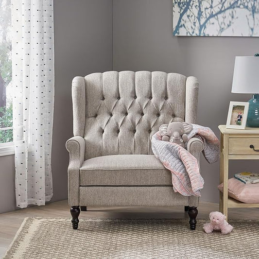 KEIKI Push Back Chair Wide Recliner Sofa Modern Chaise Lounge with Wing Back and Nailhead Trim for Bedroom and Living Room
