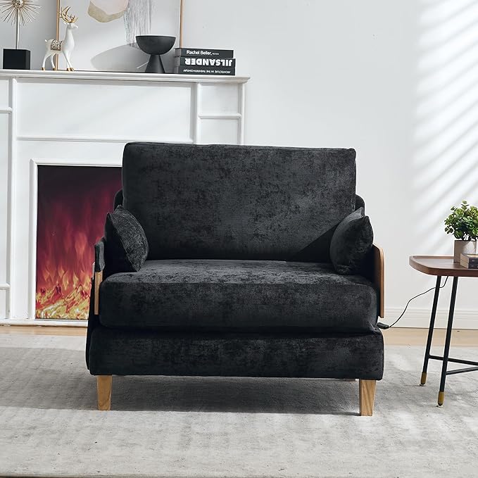 TTK 3-in-1 Foldable Sofa Bed Recliner Sleeper Mid-Century Modern Convertible Sofa Chair with 3 Pillows Space-Saving Design for Small Spaces Bedroom Study &amp Guest Room Black