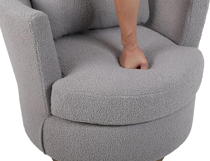 Teddy Swivel Barrel Chair Swivel Accent Chairs Armchair for Living Room Reading Chairs for Bedroom Comfy Round Barrel Chairs with Gold Stainless Steel Base (Grey)