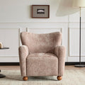Christopher Knight Home Lindy Wingback Accent Chair Upholstered Armchair with Rounded Wooden Legs Curved Backrest Single Sofa Soft Cushion Seating Comfy Lounge Chair for Living Room Beige Brown