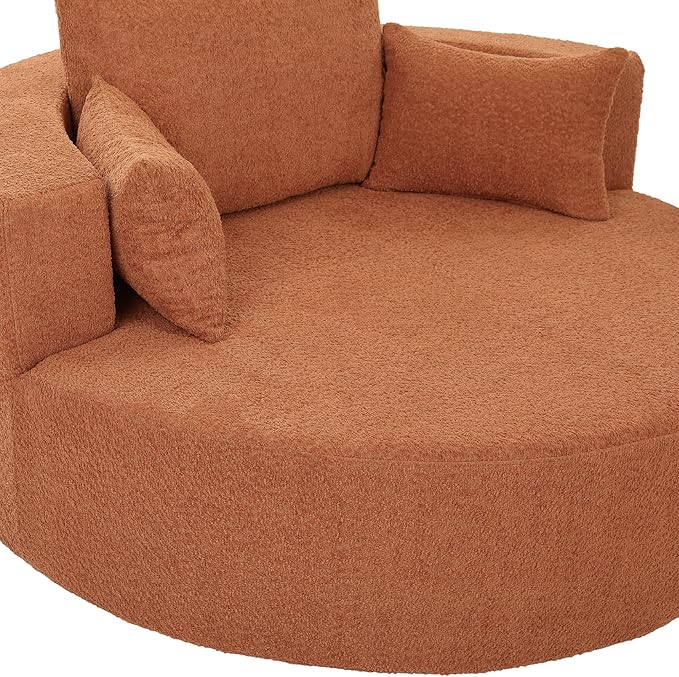 Merax 56 W Accent Chair 360°Swivel Chair with Seat Depth and 3 Removable Pillows Round Barrel Chenille Upholstered Lounge Armchair Sofa Couch for Living Room Bedroom Office or Hotel Orange