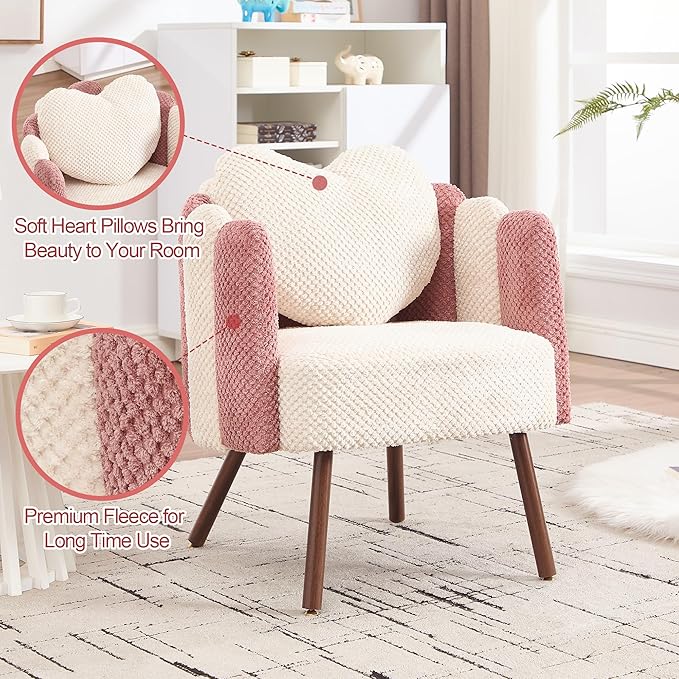 Okeysen Petal Vanity Chair Cute Chair Velvet Accent Chairs with Wood Leg Mid Century Reading Chair Armchair for Living Room Bedroom Vanity &amp Makeup Room.