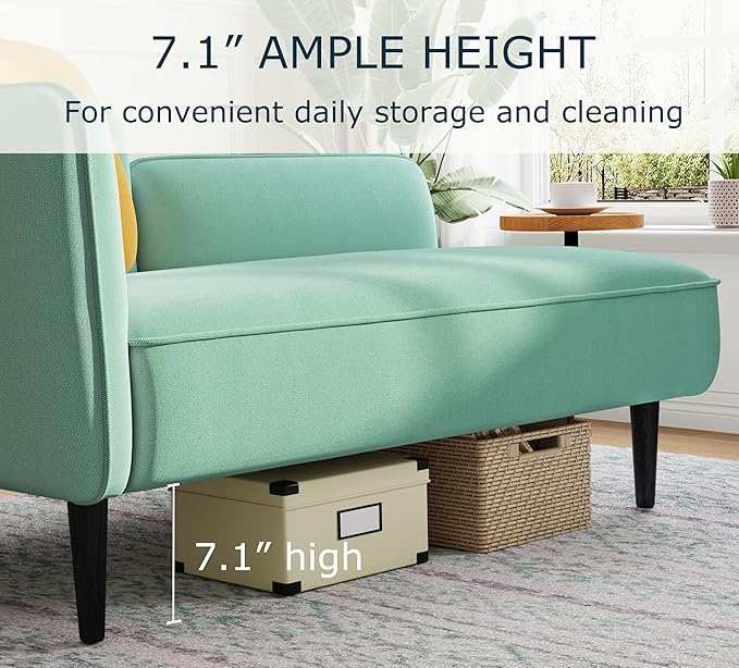 2 Seater Couch Small Love Seat Couches for Small Spaces Bedroom Living Room 57 Mini Sofa Apartment Size Couch Linen Retro Loveseat with Pillow and Removable Tray (Teal Left)