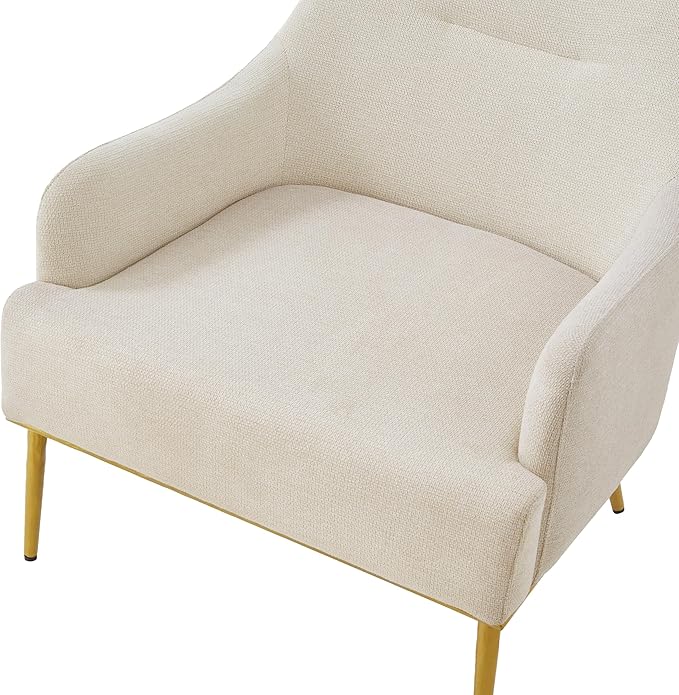Christopher Knight Home Justin Modern Accent Chair with Metal Legs Chenille Upholstered Lounge Chair Indoor Curved Backrest Armchair Soft Cushion Seating for Living Room Reading Home Beige