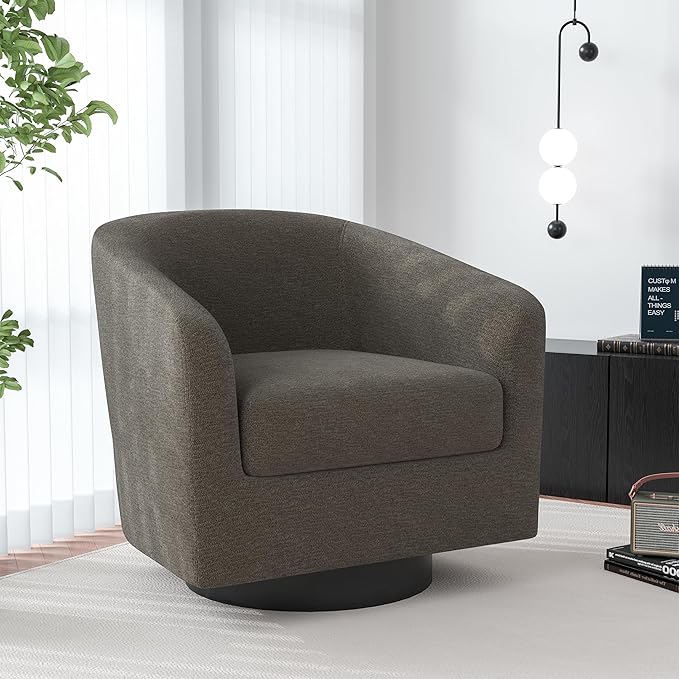 Swivel Barrel Accent Chair Modern Round Chenille Fabric Arm Chair for Living Room Bedroom Comfy Club Reading Chairs for Adults（Chenille Fabric Tan Set of 2