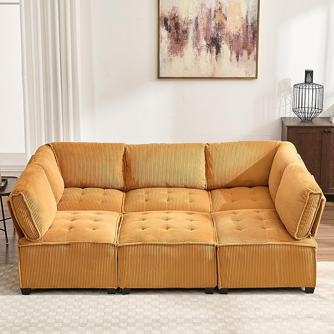 121 Inch Cloud Oversized Modular Sectional Sofa U Shaped Modular Couch with Reversible Chaise Comfy 6 Seat Convertible Sectional Sofa with Ottoman for Living Room Mustard Yellow