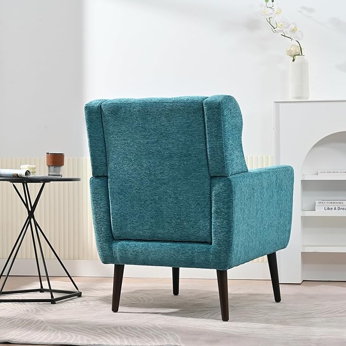 Generic Modern Accent ChairChenille Arm Chairs for Living RoomUpholstered Mordern ArmchairComfy Soft Padded Lounge Chair in Small Space Bedroom w/Pillow Solid Wood Leg (Teal)
