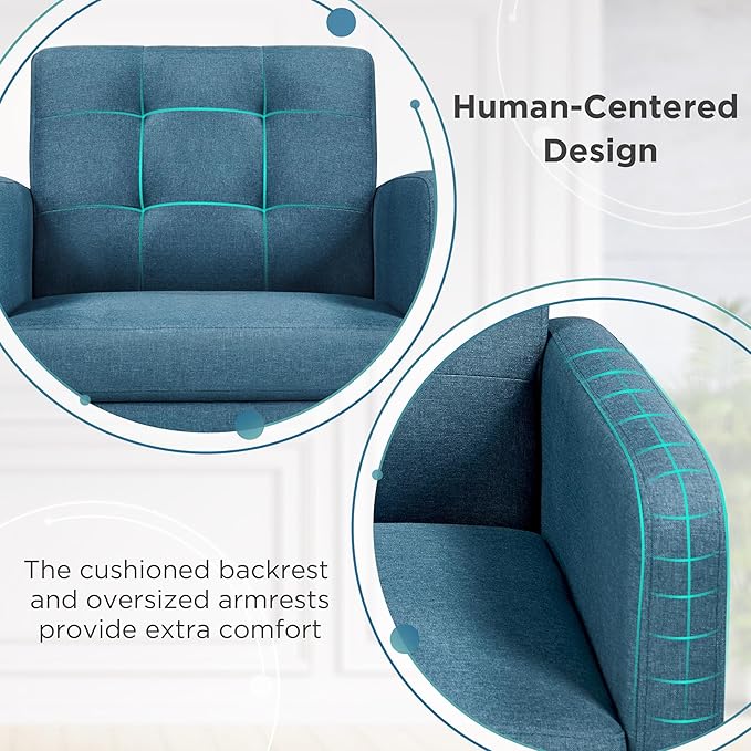 Yaheetech Mid-Century Accent Chairs Modern Upholstered Living Room Chair Cozy Armchair Button Tufted Back and Wood Legs for Bedroom/Office/Cafe Navy Blue