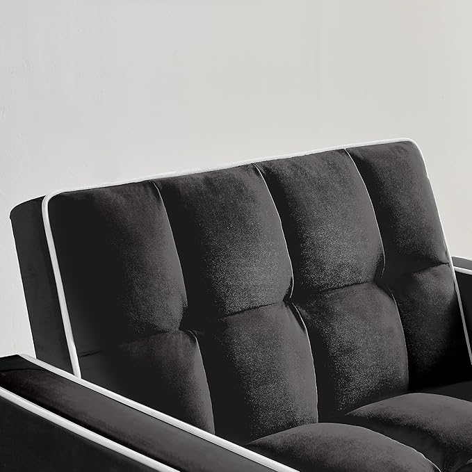 3-in-1 Futon Couch Sofa Bed Chair Convertible Sleeper Sofa with Pull-Out Bed Folding Sofa Bed with Reclining Backrest and Side Pocket Sofa Recliner Single Bed Adult Modern Chair Bed Berth (Black)