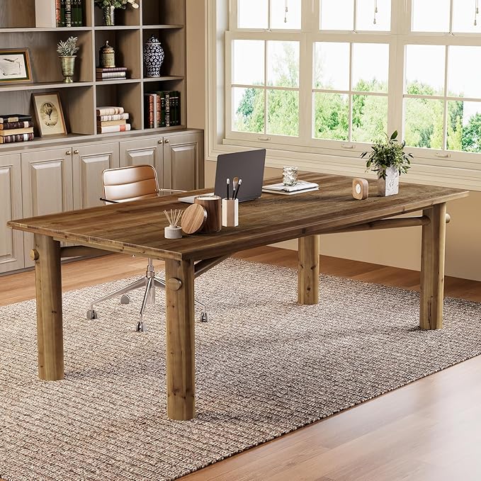 Solid Wood Home Office Desk 62.99 Large Farmhouse Executive Desk Computer Table for Office Conference Room Study Room (Brown)