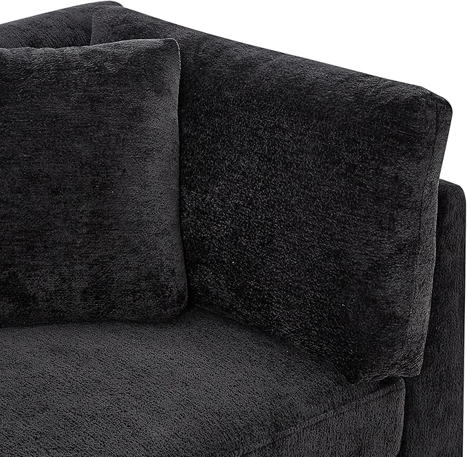 Christopher Knight Home Masie Chenille Upholstered 3 Seater Sofa Couch Wooden Home Sofa Living Room Comfy Cloud Couch for Bedroom Home Office Black
