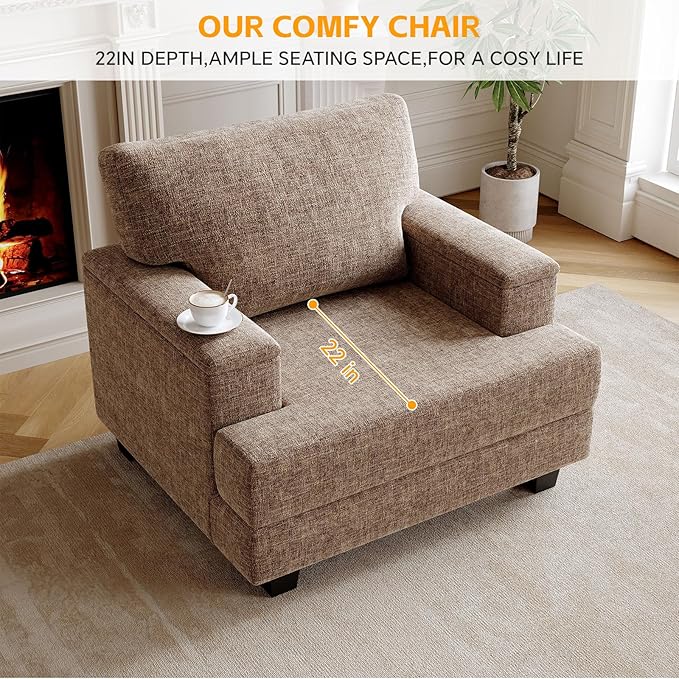 Oversized Accent Chair Set of 2Upholstered Velvet Armchair with Storage ArmrestComfy Living Room Chairs with 7.8'' CushionReading Accent Chairs for Bedroom Living RoomSofa ChairBrown