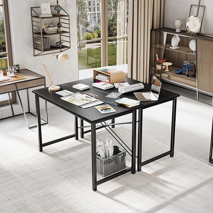 OLIXIS 44 Inch Computer Office Desk for Small Spaces Writing Gaming Work Desk Modern Study Table with Metal Frame Home Bedroom Black