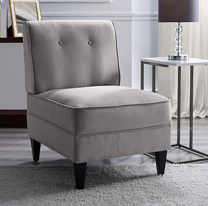 Serta Copenhagen Modern Accent Chair Button Tufted Backrest Sinuous Spring Seat Cushion Rubberwood Legs Upholstery for Living Room Bedroom and Small Spaces Polyester Woven Fabric Gray