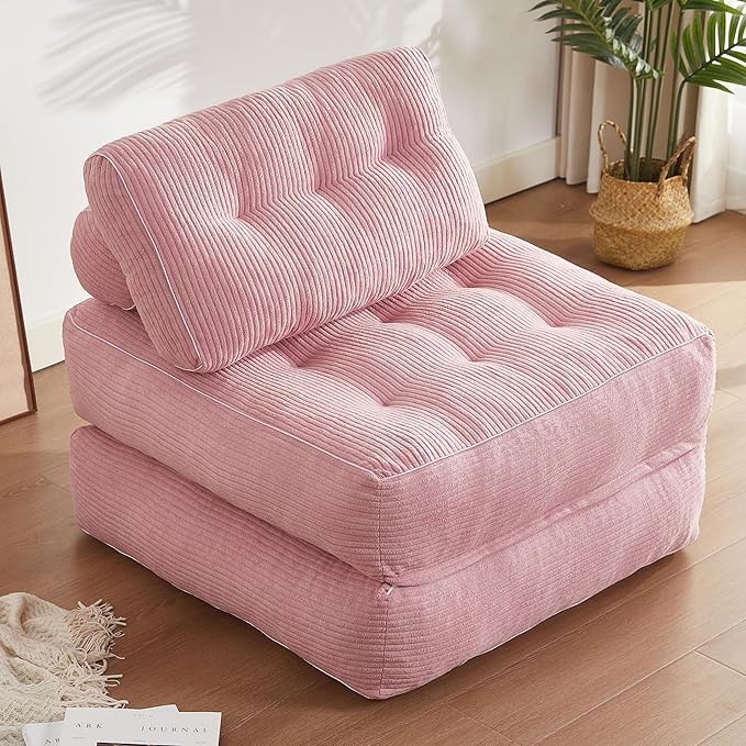 Folding Chair Bed Futon Sofa Bed Floor Couch for Adults Chair for Living Room Lounge Sofa Convertible Sofa Bed Small Couches for Small Spaces Pink