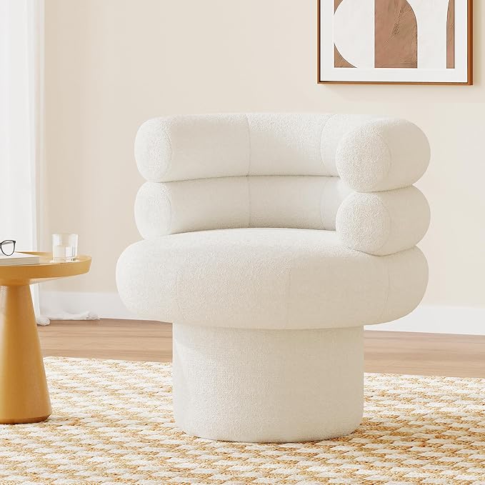 Christopher Knight Home Kayah Upholstered 360° Swivel Accent Chair Teddy Fleece Swivel Barrel Chair Modern Vanity Chair for Living Room Bedroom White