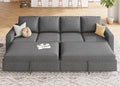 HONBAY Modular Sectional Sleeper Sofa Bed with Pull Out Bed Linen Convertible Sectional Couches for Living Room - Dark Grey