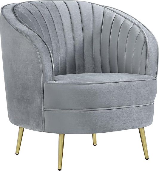 Coaster Home Furnishings - Sophia - Channel Tufted Barrel Accent Chair with Gray Velvet Upholstery Foam Cushion Gold Legs and Vertical Channel Tufting - Living Room - Gray - 506866
