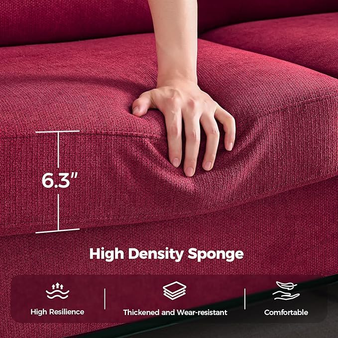 91 Inch Lawson Sofa with Extra Deep Seats Oversize Mid-Century 3-Seat Sofa Couch for Living Room Apartment Lounge Red