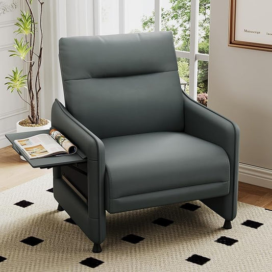 Alunaune Upholstered Living Room Chair Armchair Mid Century Accent Chair Reception Couch Slipper Club Lounge Chair Guest Comfy Single Sofa with Sidetable for Bedroom-Grey