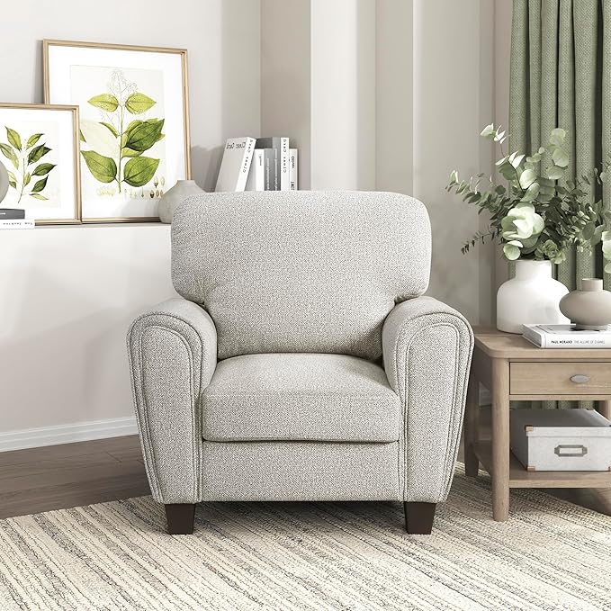 Lexicon Chenille Upholstered Accent Chair Modern Living Room Chair with Removable Back Cushion Cover Track Arms for Office/Bedroom/Apartment Easy Assembly Gray