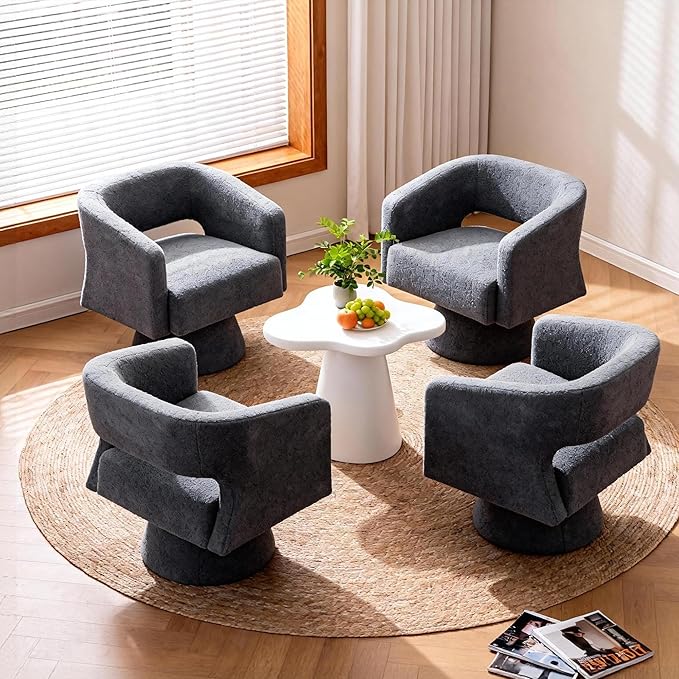 Accent Barrel Chair Set of 2 Modern Teddy Bear Velvet Club Chair 360° Swivel Degree Dressing Chair Suitable for Living Room Reading Room Bedrooms Office Blue