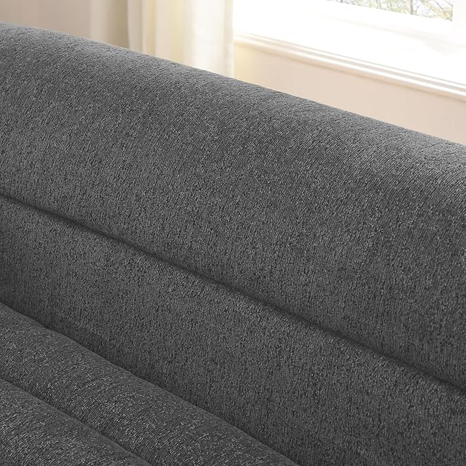 KEIKI 106 L-Shaped Chenille Modular Sectional Sofa with Chaise &amp Wave-Shaped Armrest Upholstered Boneless 3-Seater Couch with Memory Foam Cushion No Assembly Required for Living Room Grey